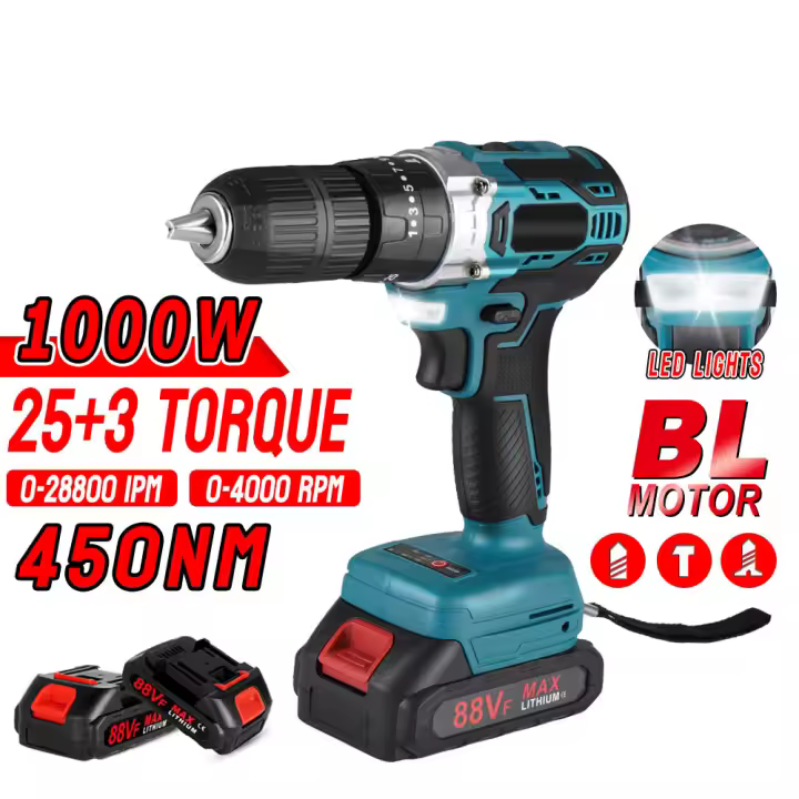 Taladro atornillador inalámbrico 18V - 2 baterías + cargador - 2 velocidades - 1