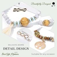 Pulsera de cuentas boho, pulsera de cuentas de madera multicapa, pulsera elástica, pulsera de borlas, pulsera de árbol de la vida de recuerdo turístico para mujer (paquete de 4) - details 3