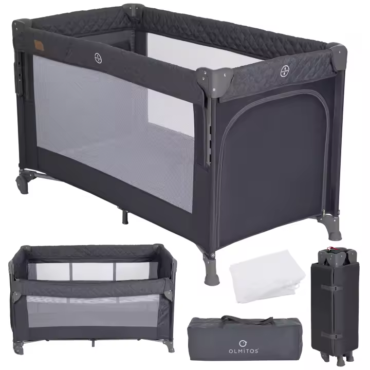 Olmitos - Cuna de Viaje Colecho 3 en 1 Trend Cuna con Mosquitera 0-3 años (0-15kg) Plegable, Ligera, Doble Altura, Lateral Abatible, Parque de Juegos y Bolsa de Transporte - 1