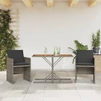 vidaXL Mesita y sillas con cojines 3 piezas ratán sintético negro en color Negro y crema/beige y crema/Gris | cómodas modernas ergonómicas para comedor cocina salón hogar - details 2