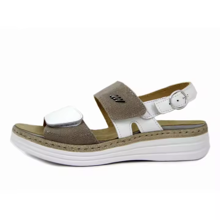Sandalias de Mujer en Piel auténtica blanca y beige con dos Tiras, Plancha extraible, STILEDIVITA - 1