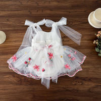 Vestido De Princesa Para Bebé Verano Con Manga Puff Y Gran Lazo Bordado De Fresa Falda Enredadera Para Niñas Ropa De Salir - details 8