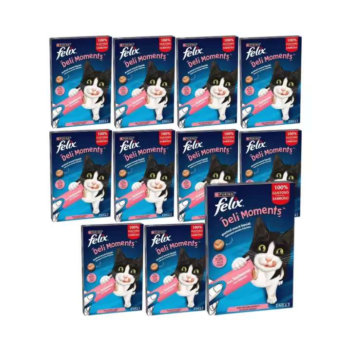 FELIX - Deli Moments Salmón (44x10 gr) - Snack Líquido para Gatos (11 Cajas de 4x10 gr) - 1