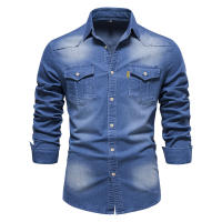 Camisa vaquera sin hierro para hombre, camisa informal de manga larga de color sólido sin hierro, nuevo estilo a la moda, 2024 - details 3