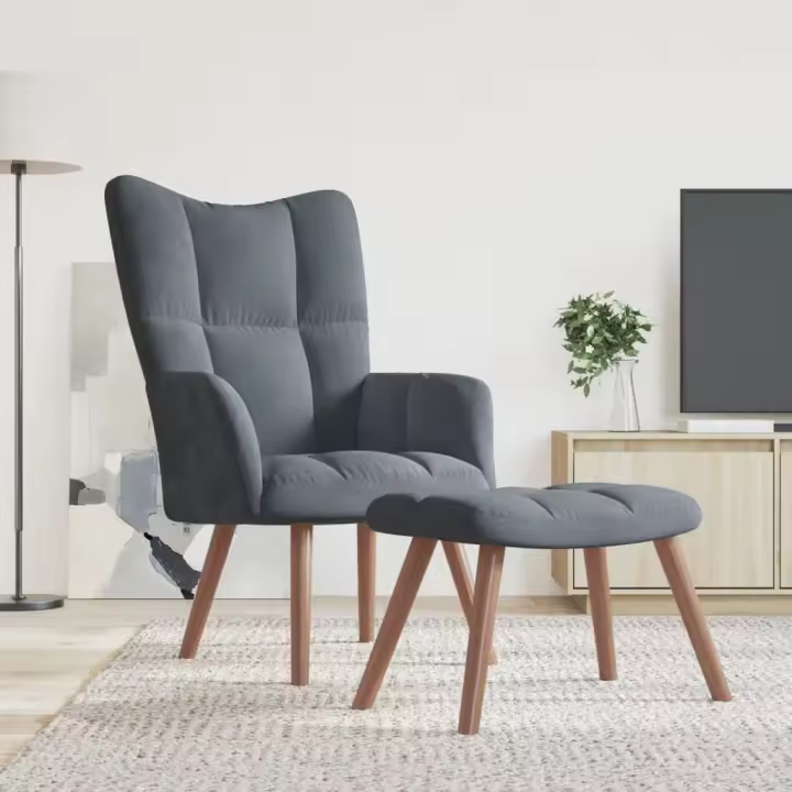 vidaXL Sillón de relax con taburete terciopelo gris oscuro - 1