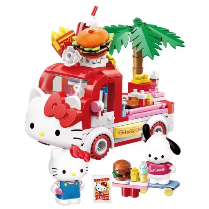 Figura De Anime Sanrio Hello Kitty Bloque De Construcción Artesanal Juguete De Rompecabezas Para Niños Adorno Decorativo Muñeca De Dibujos Animados Modelo De Coche De Comida - 1