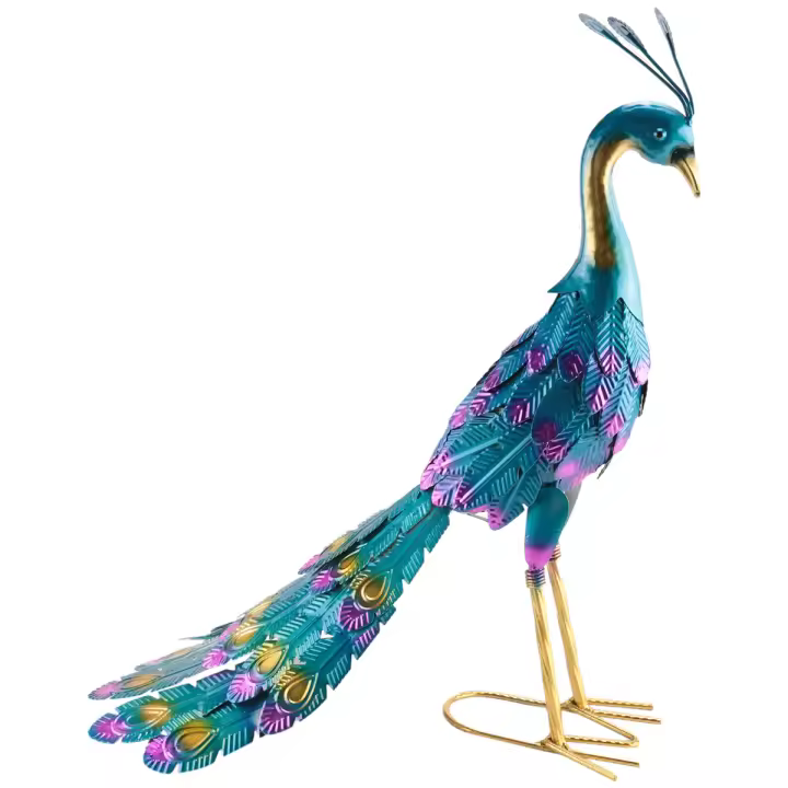 Estatua de pavo real metálica Multicolor, estatua de pavo real metálica, al aire libre para jardín decoración artística, Patio, terraza, porche - 1