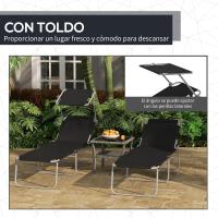 Conjunto de 2 Tumbonas Plegables Tumbonas de Jardín con Toldo Desmontable y Ajustable Respaldo Regulable en 4 Niveles Carga 120 kg para Playa Terraza 187x58x36 cm Negro - details 1