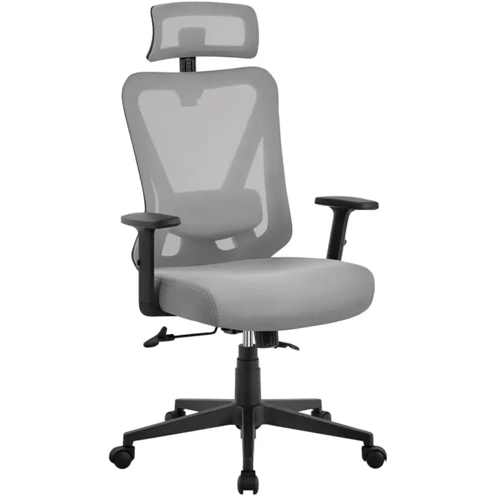 Silla Escritorio de Oficina Ergonomica Sillon Despacho con Respaldo Bloqueable Entre 90° y 130° Silla Soporte Lumbar Ajustable Malla Transpirable para Oficina Estudio Gris - 1