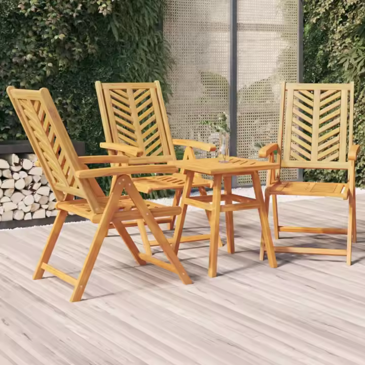 vidaXL Sillas de jardín reclinables 3 uds madera maciza acacia - 1