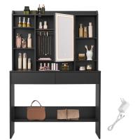 Tocador Moderno con Espejo y Luces LED de 3 Colores - Brillo Ajustable, 2 Cajones, Estantes Ajustables, Mesa de Maquillaje Espaciosa, Negro Tinta - details 1