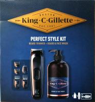 GILLETTE KING.C.STYLE, Kit Barbero KING.C.STYLE KIT BEARD TRIMMER + FACE WASH, Batería 50 min, 4 peines de 1mm hasta 21mm, Gel limpiador incluido - details 0