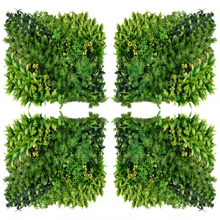 Outsunny Pack de 12 Setos de Pared de Plantas Artificiales 50 x 50 cm Protección UV Pantalla de Privacidad Diseño de Varias Hojas Planta de Seto para Decoración de Jardín al Aire Libre - 1
