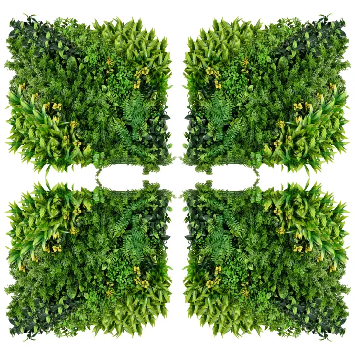 Outsunny Pack de 12 Setos de Pared de Plantas Artificiales 50 x 50 cm Protección UV Pantalla de Privacidad Diseño de Varias Hojas Planta de Seto para Decoración de Jardín al Aire Libre - 1