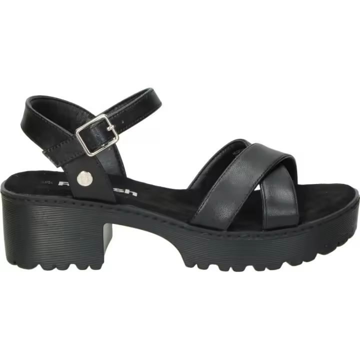 REFRESH | Sandalias con Tacón Refresh para Moda Joven – Sandalia de Tacón en Color Negro – Sandalia Casual con Hebilla – Tacón Medio y Cómodo – Versátiles y Combinables – Modelo 79281 - 1
