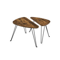 Juego de 2 mesas auxiliares de nido, estilo industrial, para salón, comedor y dormitorio, marrón rústico y negro - details 1