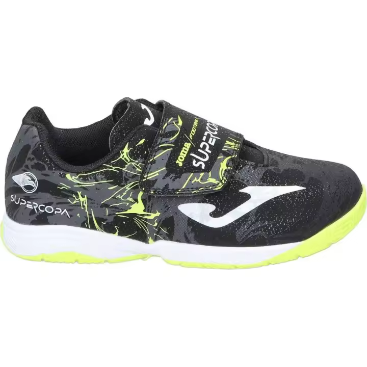 JOMA | Zapatillas de Fútbol Sala Joma Super Copa Jr para Niño – Zapatilla Sala en Color Negro con Detalles de Colores – Deportivas Fútbol Sala con Cierre de Velcro – Estilo Deportivo – Modelo SCJW2401INV - 1