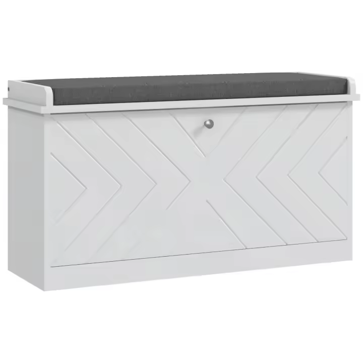 HOMCOM Banco Zapatero Moderno Mueble Zapatero con Banco de Madera con Estantes Ajustables y Cojín Acolchado para 8 Pares de Zapatos para Entrada Pasillo 80x26x44,5 cm Blanco - 1