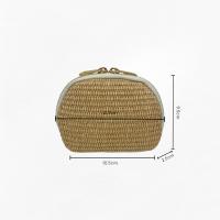 Monedero de paja y cuero genuino para mujer, bolsa de verano para playa,Cartera De VERANO, Estilo Bohemio De Verano Tejido De Hierba, Hecho a Mano,Dulce Y Fresca,Bolsillo de paja para monedas，Cartera artesanal mixta: paja natural + piel auténtica - details 0