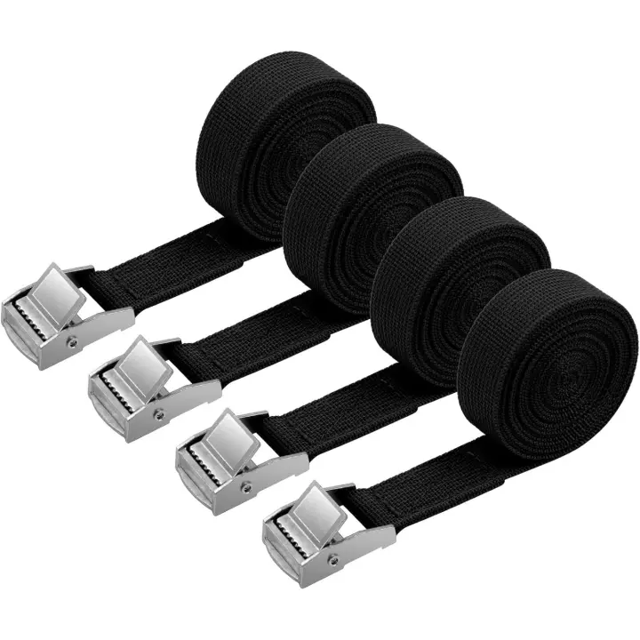 Correa de amarre de 4 piezas, kit de fijación de 2 m x 20 mm con hebilla de correa de ajuste, para motocicleta, automóvil, portabicicletas, fuerza de tracción: 500 kg/pieza (negro) - 1