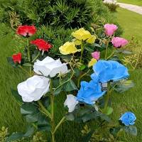 Lámpara Solar Exterior Impermeable Con 3 Cabezas De Flores Iluminadas Luz De Rosas Para Decoración De Jardín Y Patio De La Casa - details 8