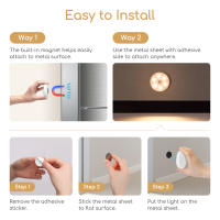 Aigostar 4 Piezas 3000K Luz Nocturna Magnética LED con Sensor de Movimiento, Luz Armario Adhesiva USB Recargable, 0.5W Luz Noche para Habitación, Pasillo, Cocina, Escaleras, Baño - details 0