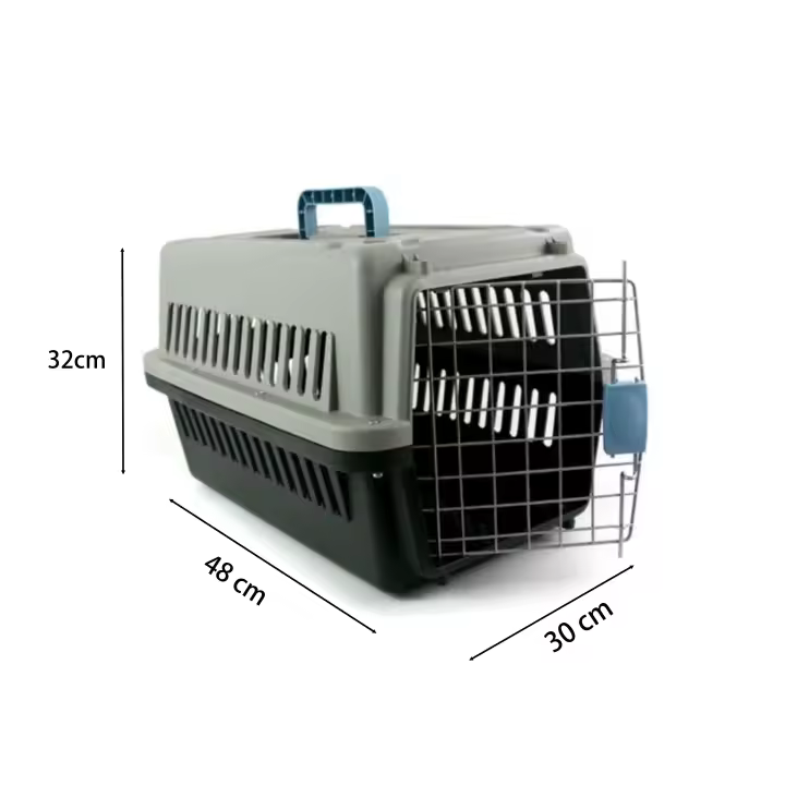 Transportin rigido para mascotas, jaula para perros o gatos transpirable con asa, rejillas metalicas de aireacion, jaula para viajes, autocaravana, uso interiores o exteriores. Disponible en 2 colores y tamaños. - 1