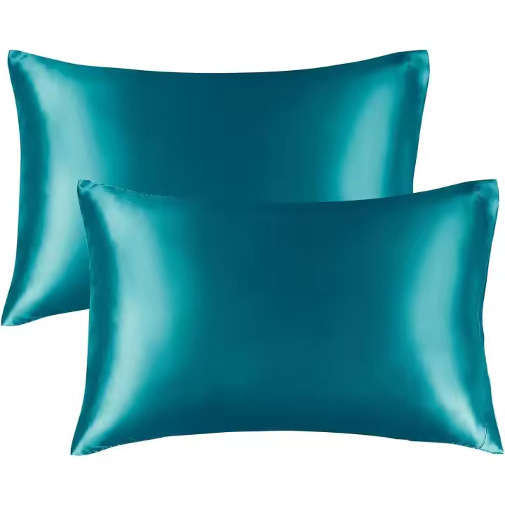 Paquete de 2 fundas de almohada de seda satinada suave de morera pura para cabello y piel con cierre de sobre, color verde azulado, tamaño estándar (50 x 75 cm) - 1