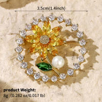Broche De Flor Dorada Con Zirconia Joyería De Novia Lujo Accesorios Para Mujer Regalos Para Damas De Honor Adornos Elegantes Para Bodas - details 17