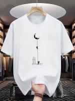 Camiseta De Verano Para Hombre Algodón Puro 100% Estilo Casual Ajuste Suelto Tallas Grandes Con Patrón De La Landing En La Luna Cuello Redondo Manga Corta - details 1