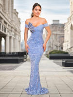Vestido De Noche Elegante Con Cristales Y Lentejuelas off the Shoulder Para Mujer Vestido Bodycon De Largo Floor Length Para Fiesta Y Premios - details 6