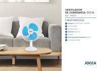 Ventilador Jocca de sobremesa de 12', con sistema de oscilación, cabezal reclinable, 3 velocidades, 30 cm de diámetro, 40W de potencia y disponible en blanco junto a dos colores azules y un elegante color negro - details 4