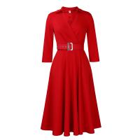 Vestido Elegante Para Oficina Para Mujer Cuello Redondo V Cintura Ajustada Pleated Midi Formal Business Work Dress OL - details 54