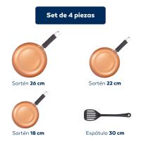 Set de 3 sartenes San Ignacio Optimum Copper 20/24/28cm (2 con tapa) - Aluminio prensado antiadherente - Apto para inducción - details 23
