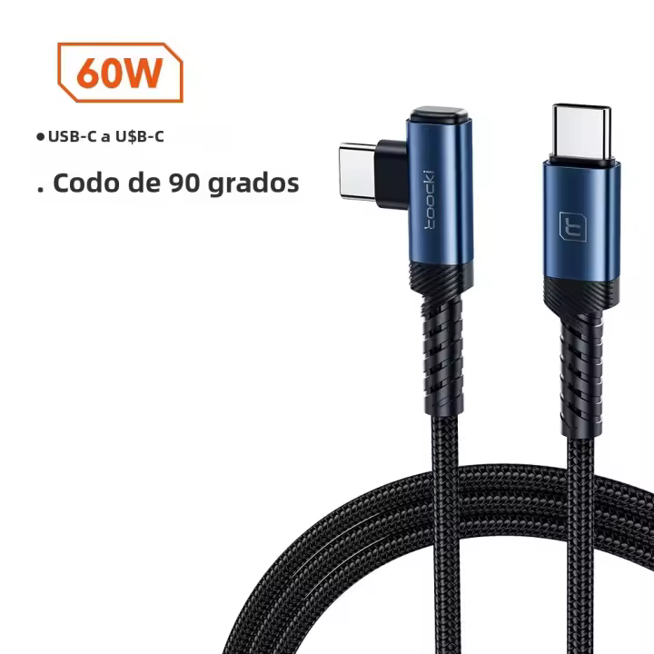 Cable De Carga USB C a Tipo C Toocki 60W Para iPhone 15 pro Max Xiaomi Honor Cable De Datos Elbowed 3A Para Teléfonos De Juego Con Cargador - 1