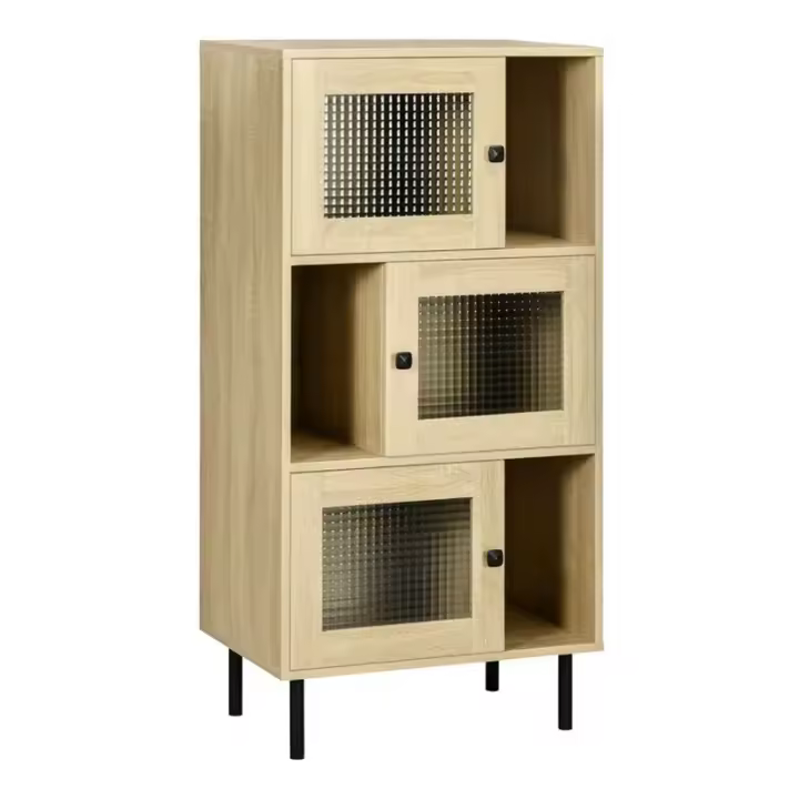 Estantería Tanya Homcom 3 módulos + 3 puertas natural 120x60x40 cm - 1