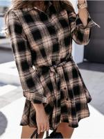 Vestido Corto Estampado De Moda Para Mujer Otoño/Invierno Estilo Europeo Y Americano Casual Traje De Oficina Con Cierre De Lazos Longitud De Rodilla - details 2