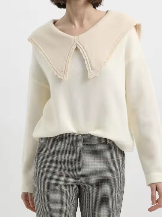 Jersey mujer punto lana, suéter cuello baby doll, costura hombro caída, manga larga, recto, diseño actual, color blanco, talla única, suave, elegante, versátil y cómodo, ideal entretiempo ✅Entrega 24/48h - 1
