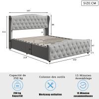 Cama tapizada capitoné 140x200/160x200 cm, cama de matrimonio con canapé hidráulico, somier de lamas y almacenamiento, terciopelo - details 0