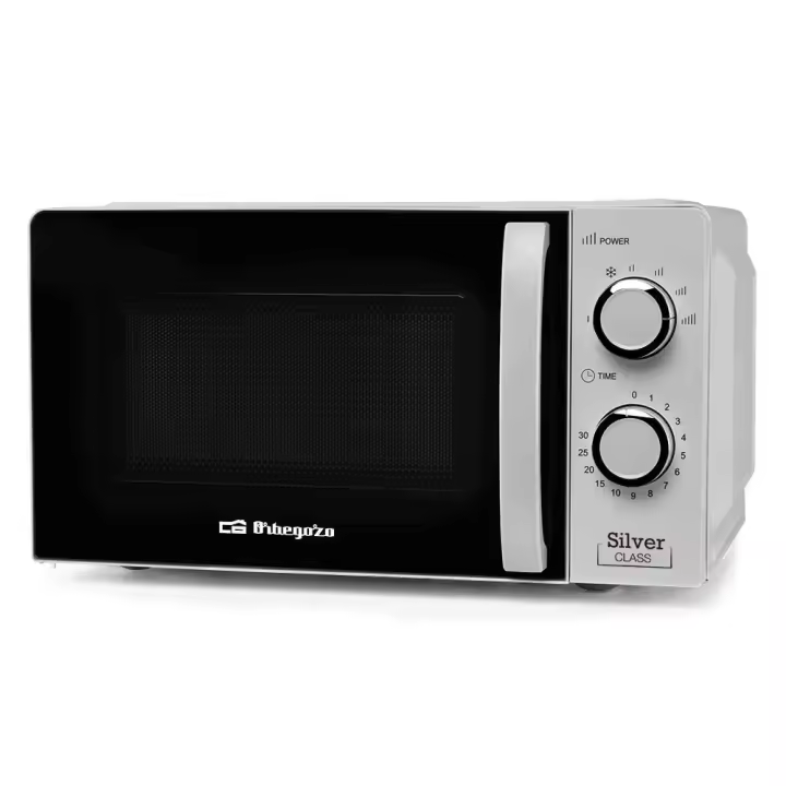 Orbegozo - Microondas MI 2118 SILVER de 20 L y 700 W con 6 niveles de potencia, temporizador hasta 30 min y programa de descongelación para uso diario en cocinas compactas - 1