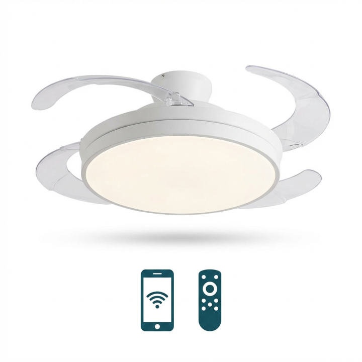 Ventilador de techo, luz LED, Aspas Retráctiles, 85W, 107cm desplegado, 6 velocidades, 3 modos de luz, control por mando y app, lampara de techo con ventilar luz LED regulable 55W, Motor DC 30W, Don Feliz