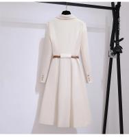 Vestido Elegante Para Mujer Con Doble Botón Y Cinturón Longitud Pierna Vestido Oscuro Blanco A-Line Estilo Oficina Moda Otoño 2025 - details 9
