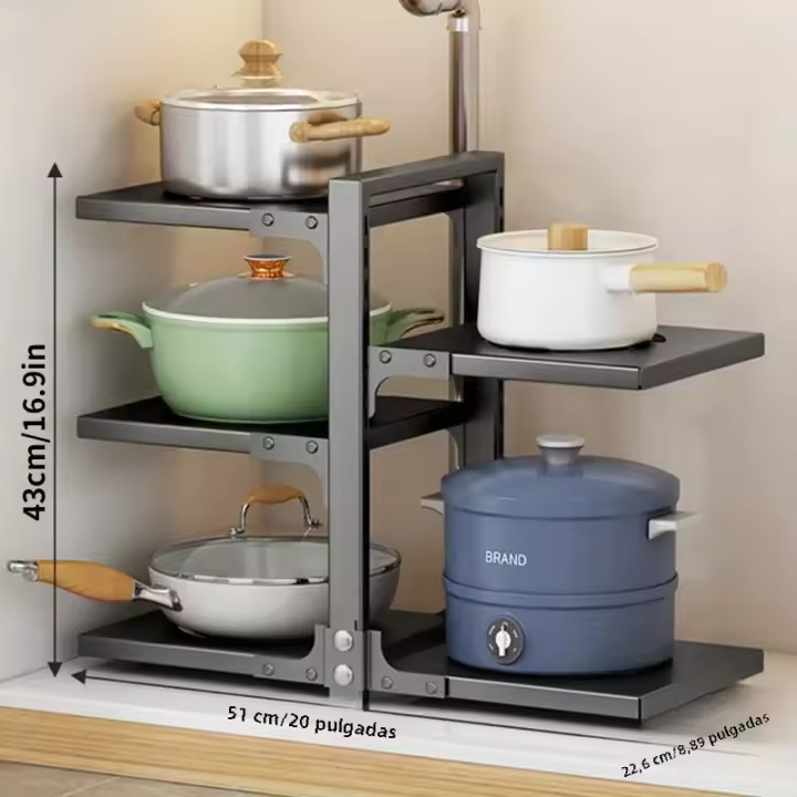 Organizador de ollas de 5 niveles para debajo del gabinete, gabinete ajustable a prueba de óxido, almacenamiento de ollas grandes, sartenes de Castiron, utensilios de cocina pesados - 1