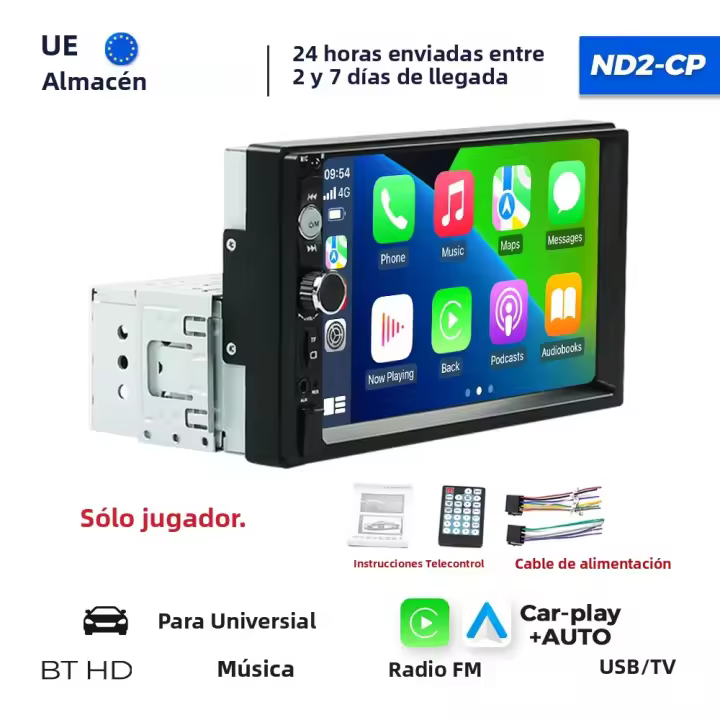 Nuevo Reproductor Multimedia Para Coche 7 Pulgadas Universal Soporte SWC/AUX/BT/SD/USB/Mirrorlink/FM/RCA/HD Video MP3 MP5 Con Función WiFi Y Control Desde El Volante - 1