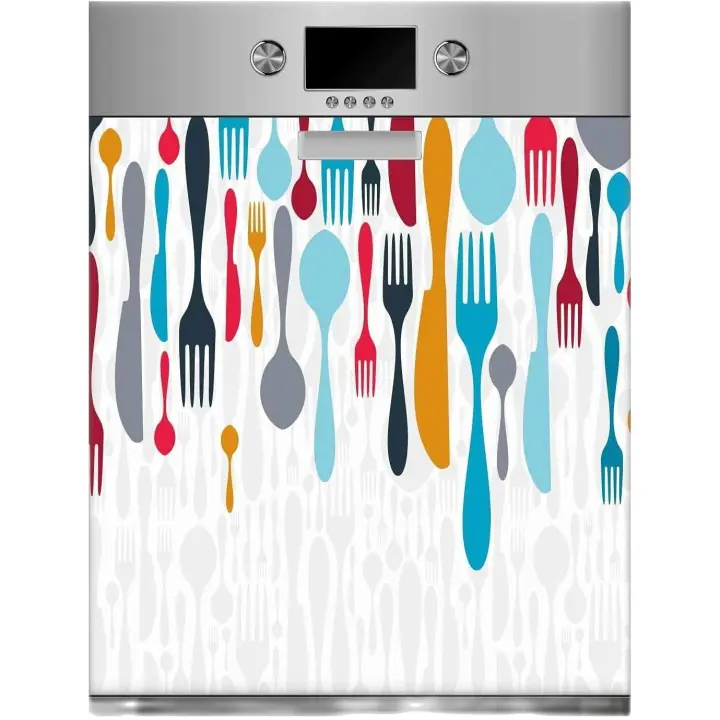Oedim Vinilo para Lavavajillas Cubiertos Colores | Varias Medidas 75x85cm | Adhesivo Resistente y de Fácil Aplicación | Pegatina Adhesiva Decorativa de Diseño Profesional - 1