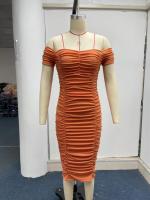 Vestido De Mujer Elegante De Verano Estilo Europeo Y Americano Color Sólido Falda Larga Pleated Uno Hombro Cierre De Pulsera - details 5