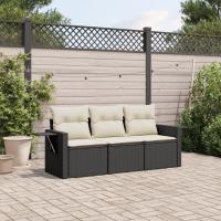 vidaXL Set de sofá de jardín 3 pzas y cojines ratán sintético en color Gris/Negro y crema | acolchados duraderos para sofás de jardín terraza exterior - details 1