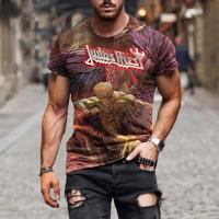 Camiseta Oversize Trend Street Hip Hop Para Hombre Con Estampado 3D De Judas Priest Cuello Redondo Manga Corta Moda Casual - details 2