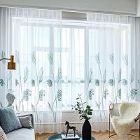 1PC Ventanas Grandes Hojas Azules Cortinas De Tela Gauze Para Sala De Estar Cortinas Listas Para Ventanas De Dormitorio - details 5
