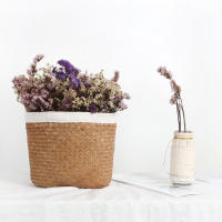 Cesta De Almacenamiento De Fibra De Planta Seagrass Tejida Con Flores Secas Para Decoración Del Salón Cesta De Ropa Y Escritorio Ecológica Y Práctica - details 9
